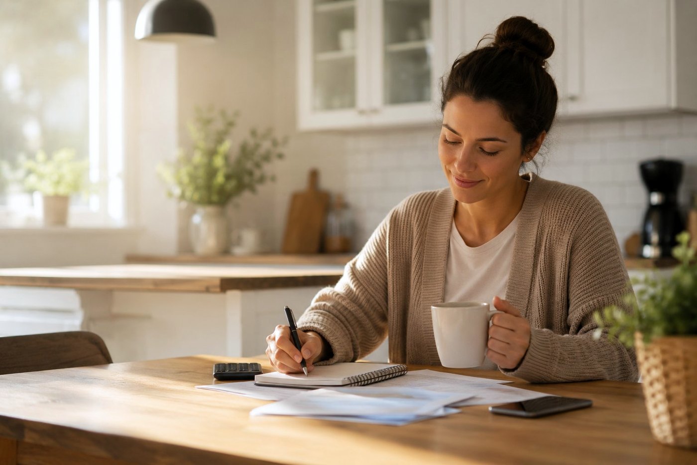 Personne révisant calmement ses finances à la maison